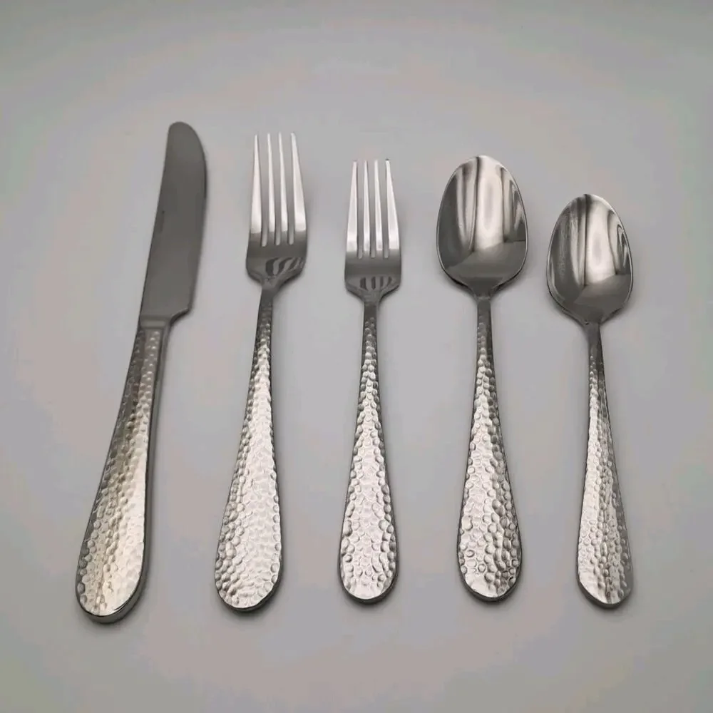 ONEIDA Tibet Hammered 5 Piece Place Setting Stainless Flatware New In Sleeves